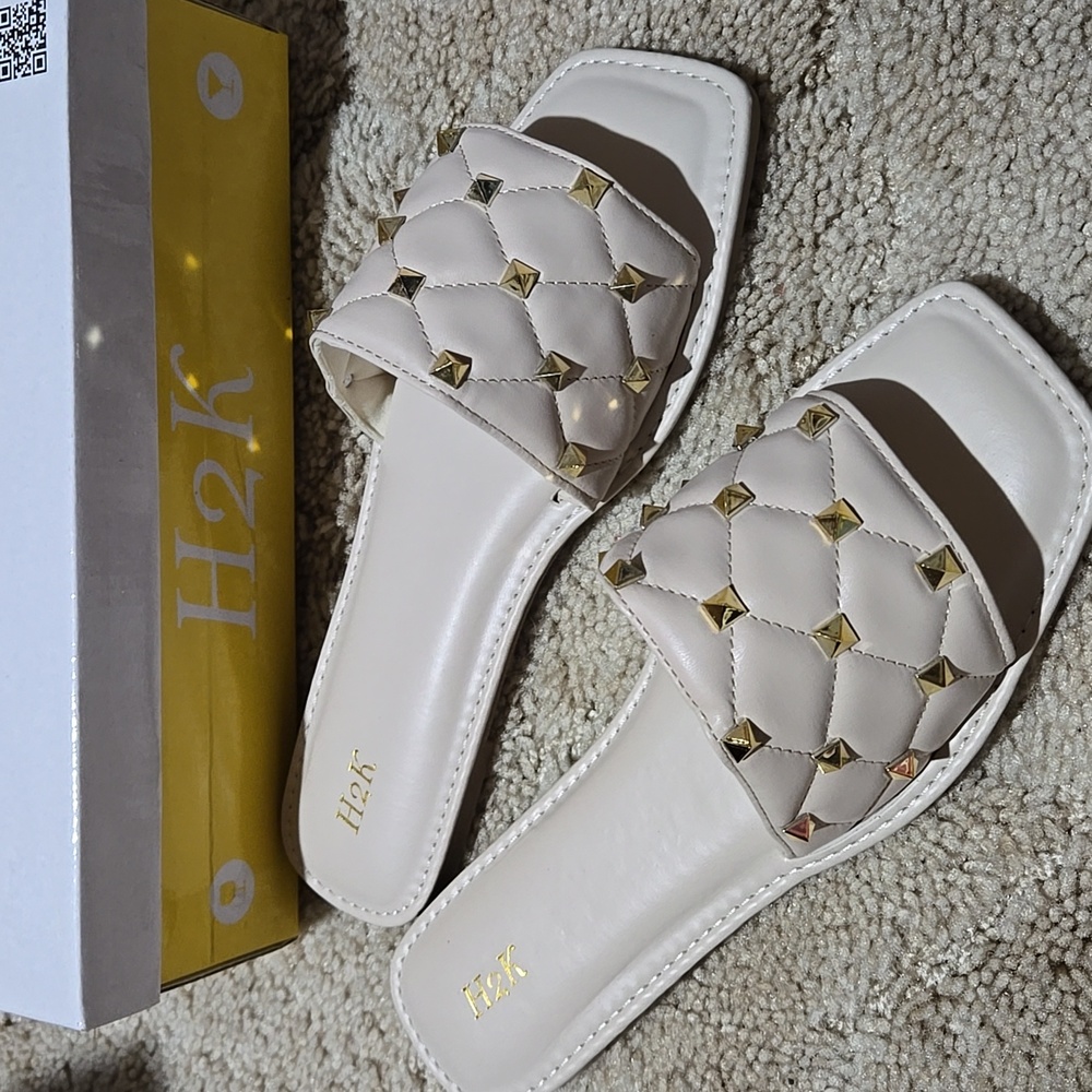 H2K Women's Elegant Beige Studded Sandals